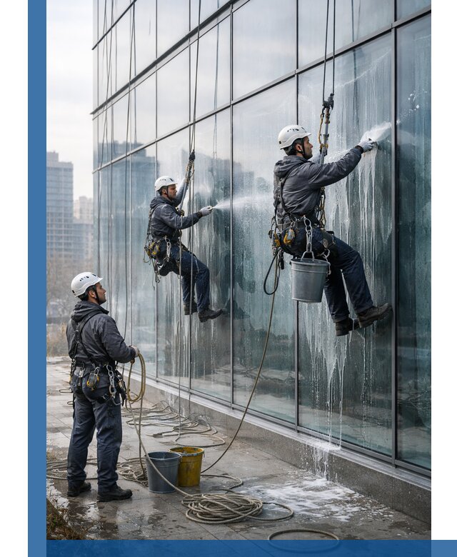 Промышленная мойка панорамных окон на высоте в Комсомольске-на-Амуре