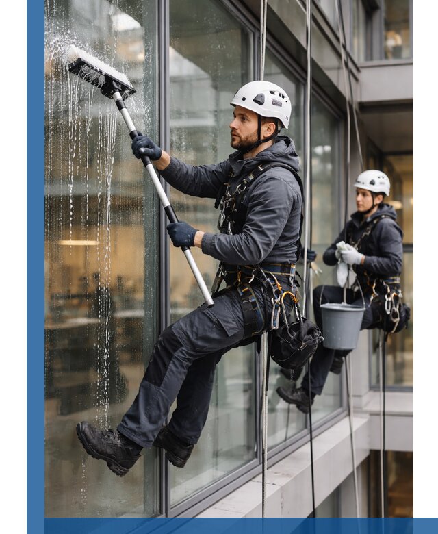 Профессиональная мойка витражей промышленными альпинистами в Комсомольске-на-Амуре