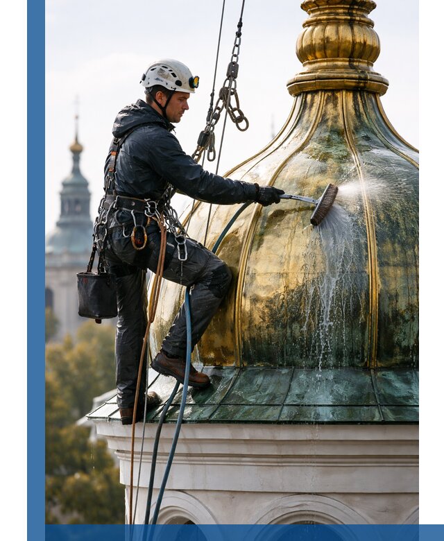 Профессиональная мойка куполов и шпилей высотными альпинистами в Комсомольске-на-Амуре