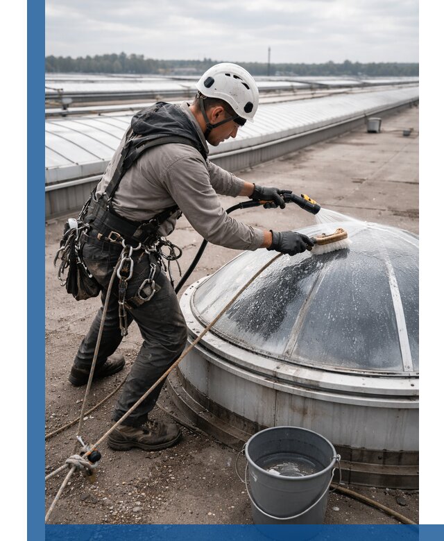 Мойка зенитных фонарей на кровле для промышленных объектов в Комсомольске-на-Амуре