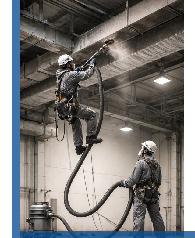 Обеспыливание потолочных конструкций в Комсомольске-на-Амуре промышленным альпинизмом