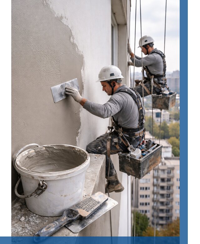Шпаклевка фасада на высоте в Комсомольске-на-Амуре от 714 р. | ВЫСОТНИК-Кмс