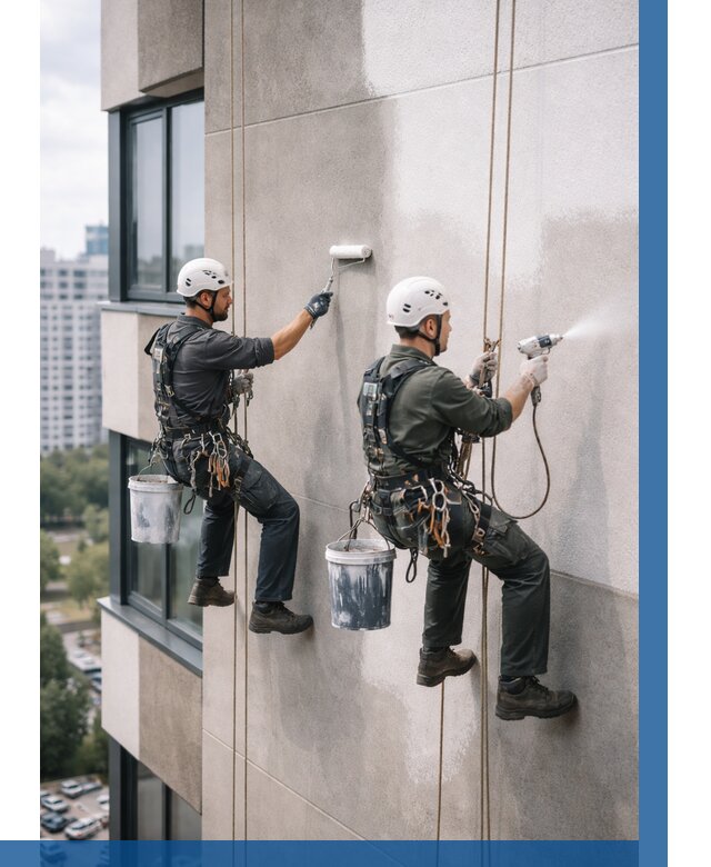 Покраска фасада альпинистами в Комсомольске-на-Амуре от 306 р. | ВЫСОТНИК-Кмс