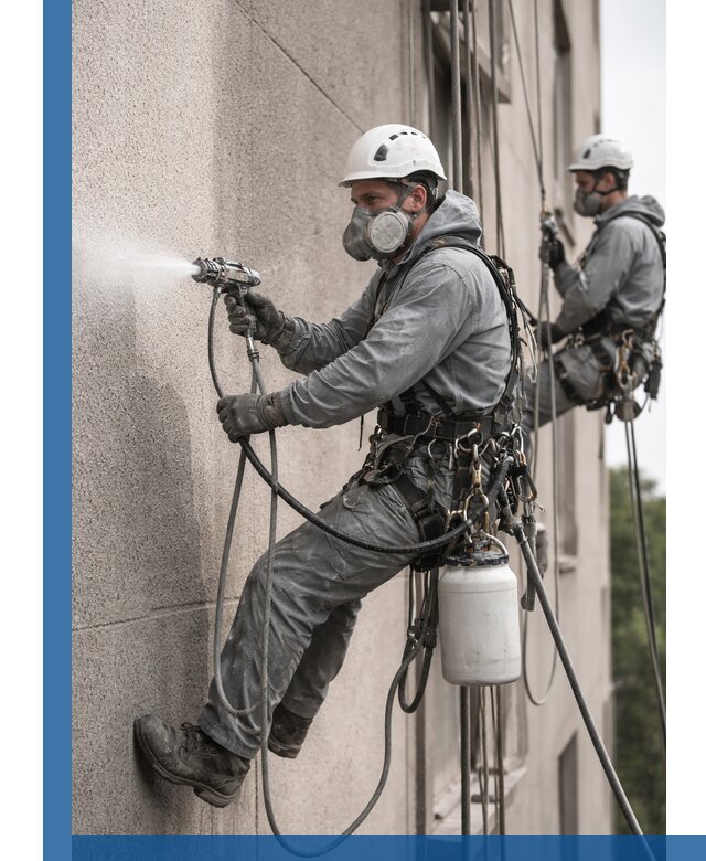 Безвоздушная покраска фасадов зданий в Комсомольске-на-Амуре профессионально