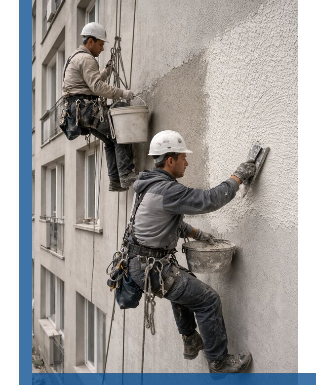 Нанесение декоративной штукатурки короед на фасад в Комсомольске-на-Амуре