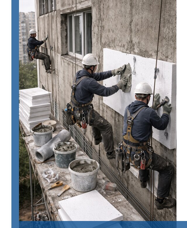 Утепление фасада пенополистиролом в Комсомольске-на-Амуре под ключ