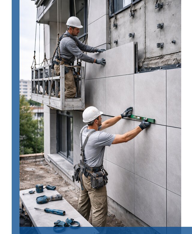 Монтаж керамогранита на фасад в Комсомольске-на-Амуре под ключ с гарантией качества