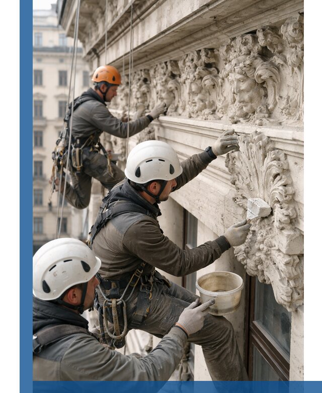 Реставрация фасадной лепнины с высотными работами в Комсомольске-на-Амуре