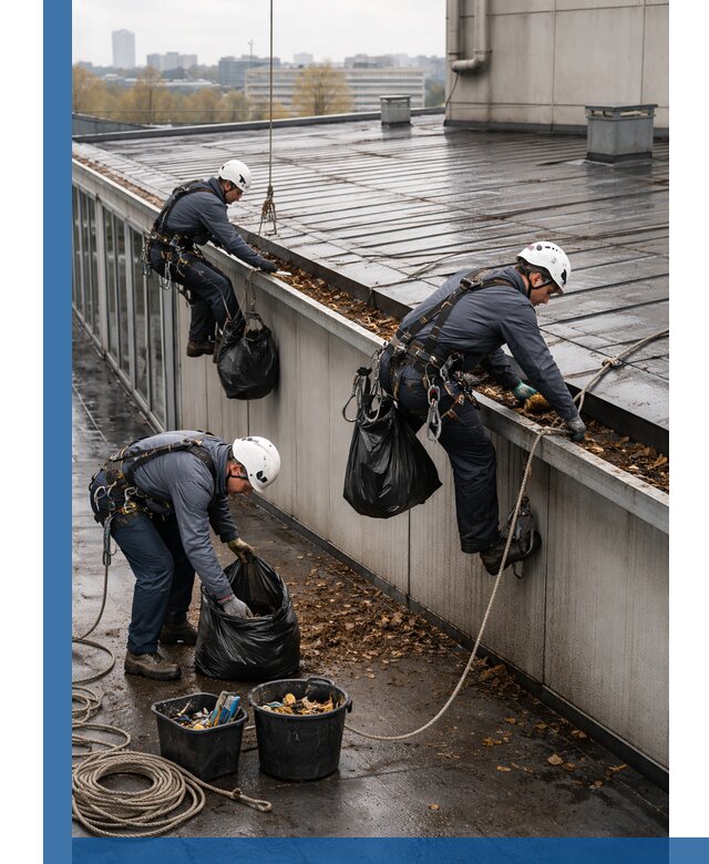 Очистка кровли по периметру в Комсомольске-на-Амуре силами промышленных альпинистов