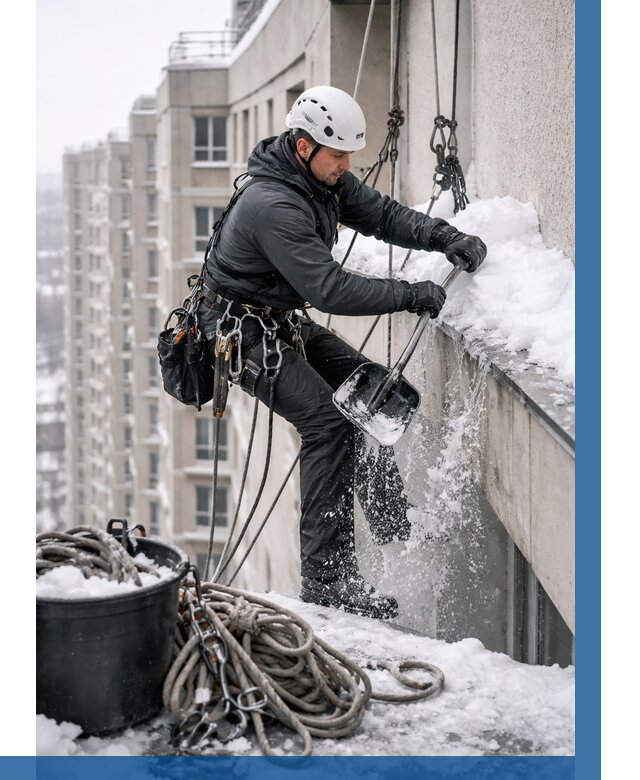 Очистка карнизов от снега в Комсомольске-на-Амуре от 306 р. | ВЫСОТНИК-Кмс