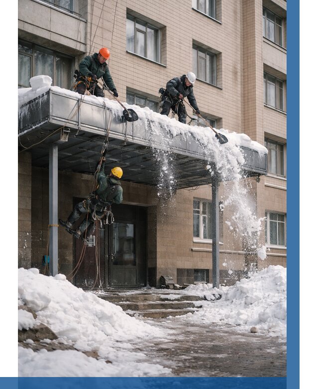 Очистка козырьков от снега в Комсомольске-на-Амуре от 3571 р. | ВЫСОТНИК-Кмс