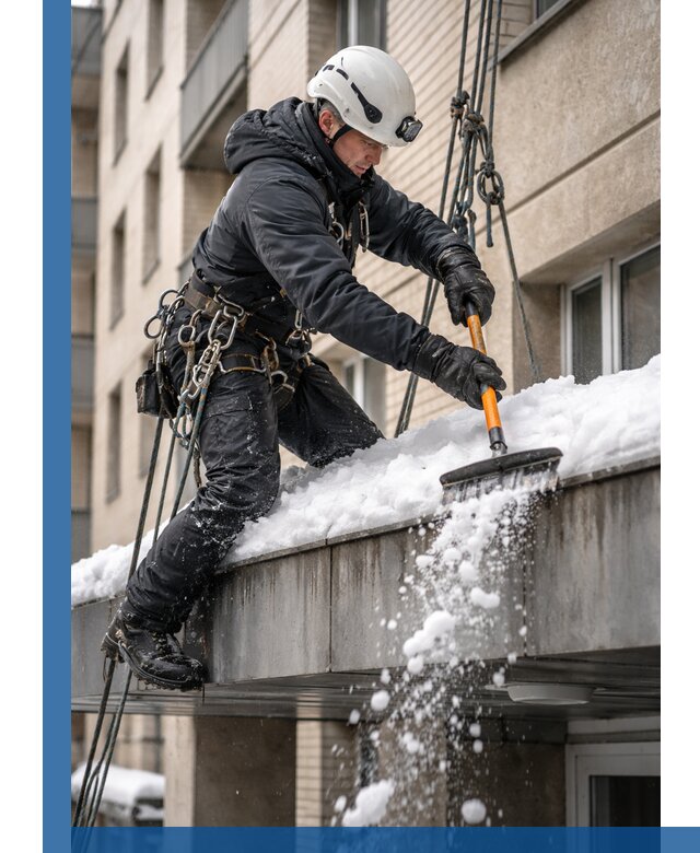 Очистка козырьков от снега в Комсомольске-на-Амуре круглогодично безопасно