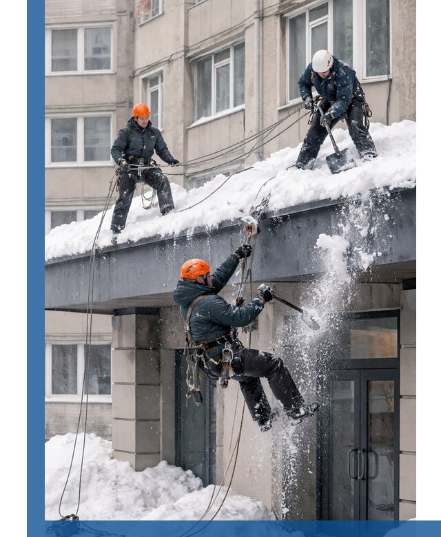 Безопасная очистка навесов от снега в Комсомольске-на-Амуре круглогодично