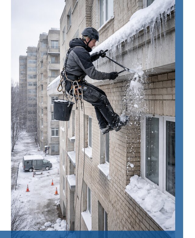 Удаление наледи с карнизов в Комсомольске-на-Амуре от 357 р. | ВЫСОТНИК-Кмс