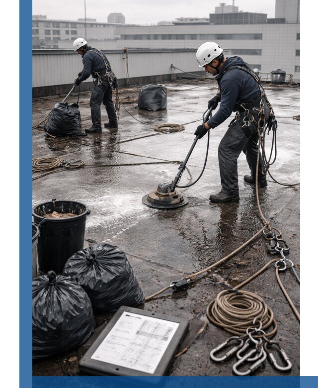 Плановая очистка кровли по графику в Комсомольске-на-Амуре для безопасности