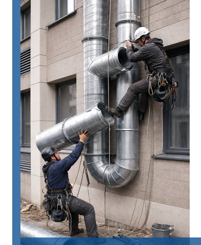 Монтаж фасадных воздуховодов в Комсомольске-на-Амуре с герметизацией и крепежом