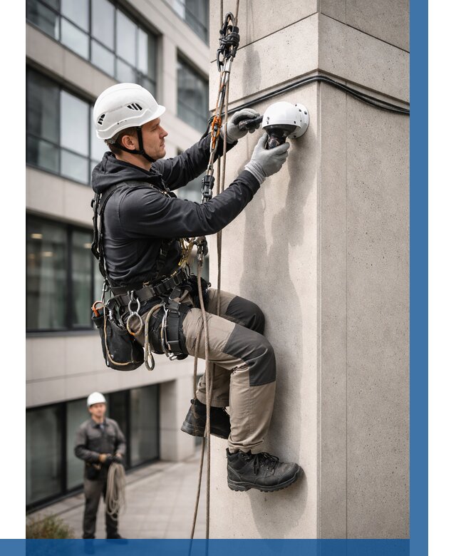 Монтаж камер видеонаблюдения на фасаде в Комсомольске-на-Амуре от 8673 р.-ВЫСОТНИК-Кмс