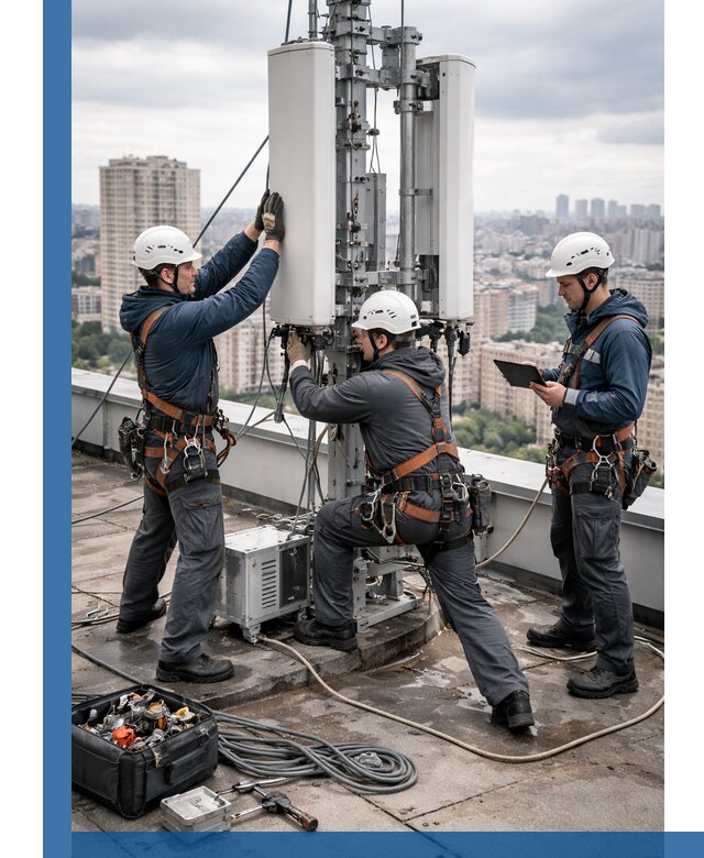 Монтаж антенн связи на крыше в Комсомольске-на-Амуре с вводом в эксплуатацию