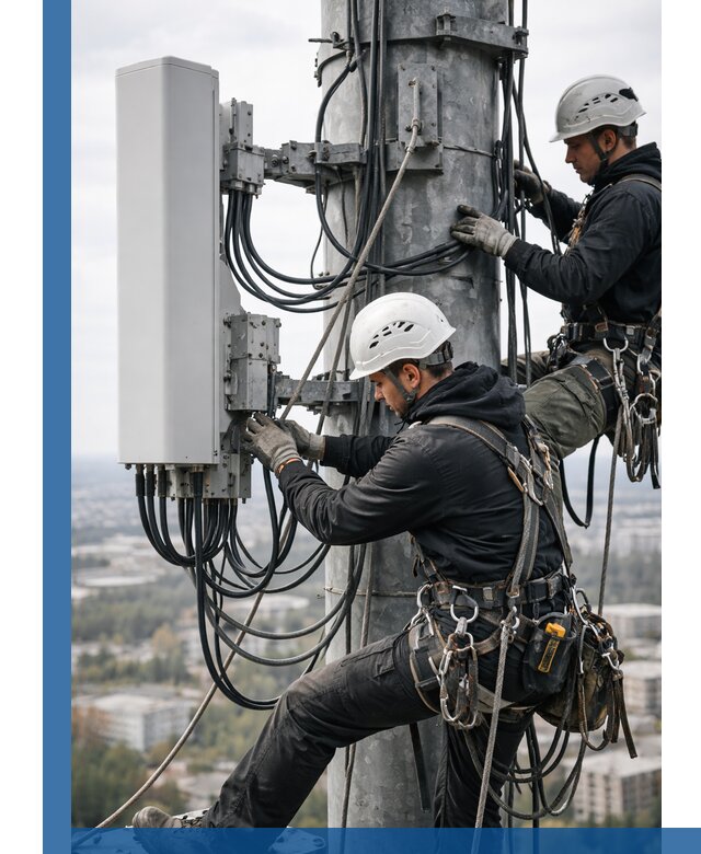 Монтаж оборудования связи на мачте в Комсомольске-на-Амуре с пусконаладкой