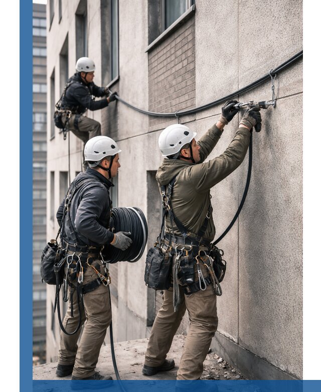 Прокладка кабеля по фасаду в Комсомольске-на-Амуре, профессиональный монтаж