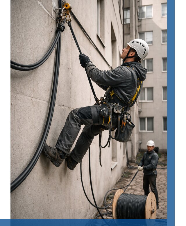 Протяжка кабеля питания на высоте в Комсомольске-на-Амуре от 459 р. | ВЫСОТНИК-Кмс