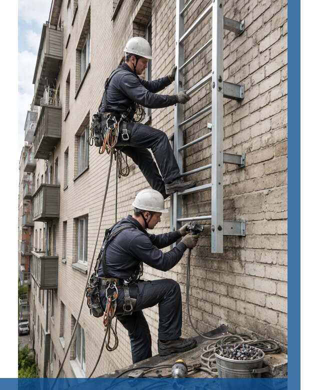 Монтаж пожарной лестницы в Комсомольске-на-Амуре от 25510 р заказать у ВЫСОТНИК-Кмс