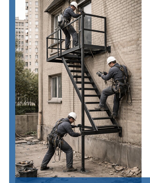 Монтаж пожарной лестницы в Комсомольске-на-Амуре, установка и крепление