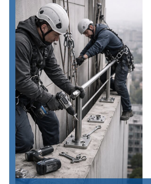 Монтаж перил на высоте в Комсомольске-на-Амуре для жилых и промобъектов