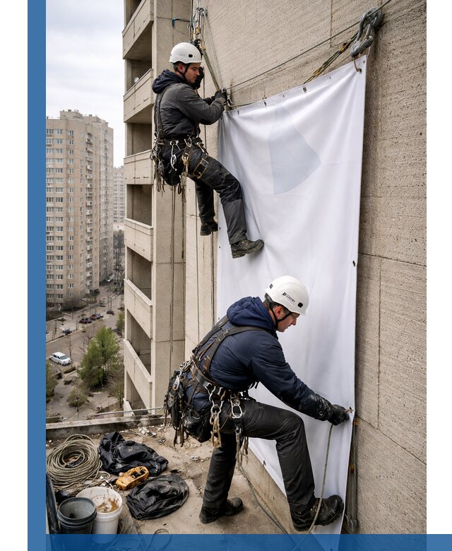 Профессиональный монтаж баннеров на фасаде в Комсомольске-на-Амуре