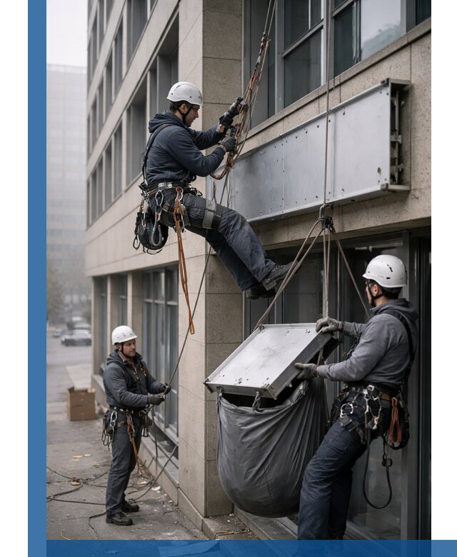 Демонтаж рекламной вывески с высотными работами в Комсомольске-на-Амуре