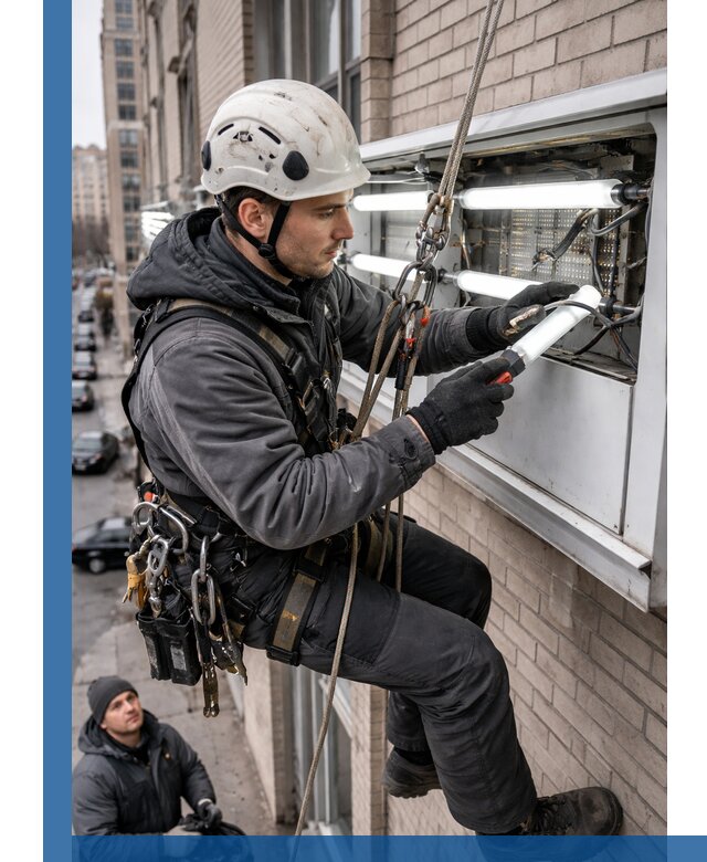Профессиональная замена ламп в наружной вывеске в Комсомольске-на-Амуре