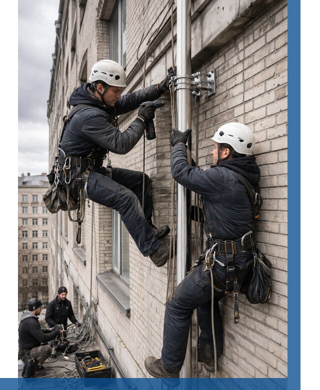 Монтаж флагштока на здании в Комсомольске-на-Амуре от 6633 р. | ВЫСОТНИК-Кмс