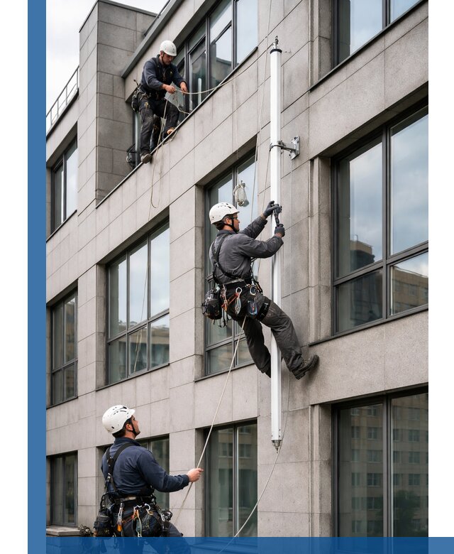 Монтаж флагштока на фасаде здания с креплением и герметикой в Комсомольске-на-Амуре