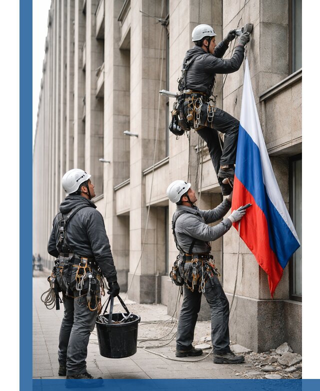 Профессиональная установка флагов на фасаде в Комсомольске-на-Амуре