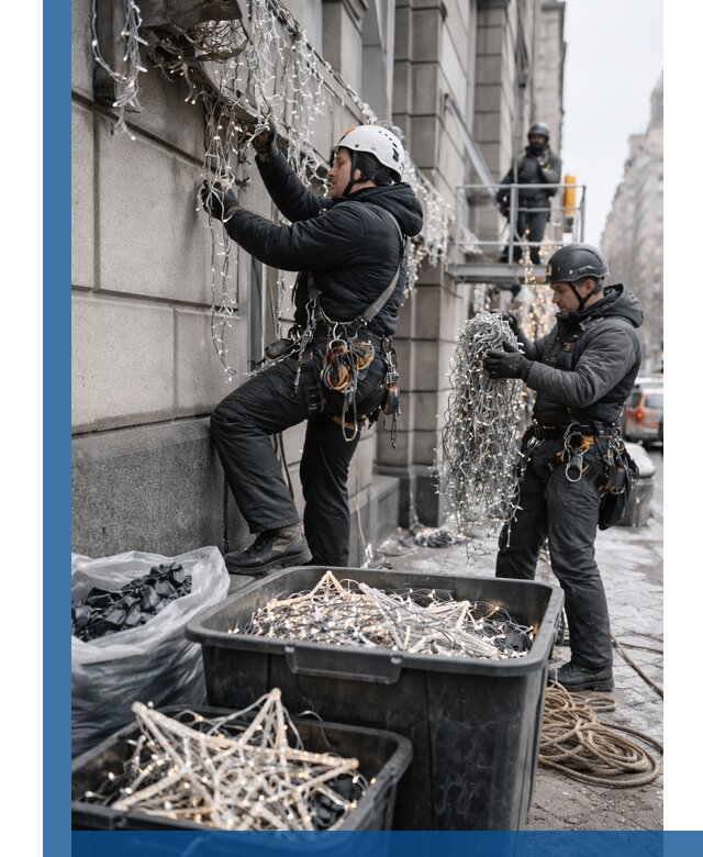 Демонтаж новогоднего оформления и гирлянд в Комсомольске-на-Амуре