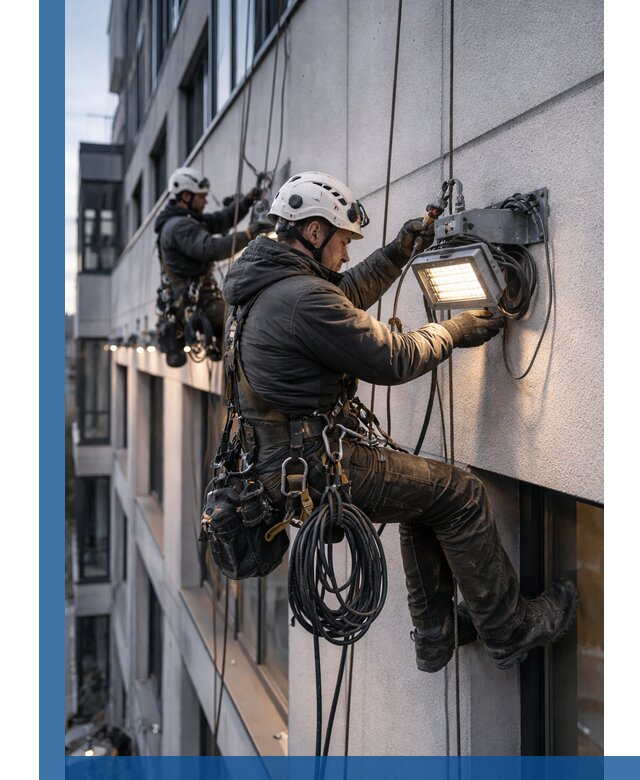Монтаж фасадного освещения в Комсомольске-на-Амуре установка и подключение