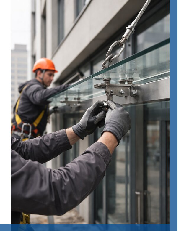 Монтаж стеклянных козырьков в Комсомольске-на-Амуре от 8673 р. | ВЫСОТНИК-Кмс