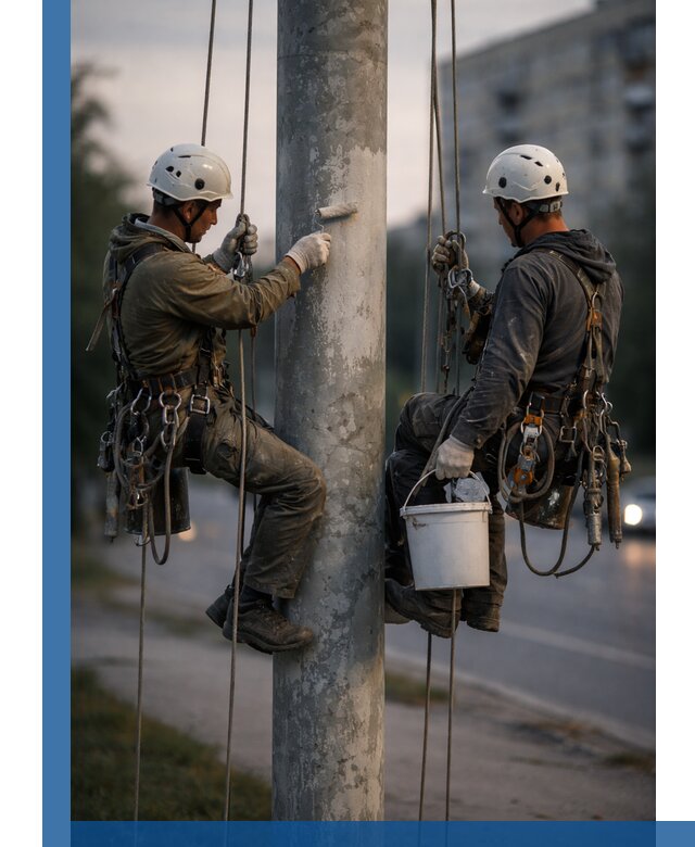 Покраска опор освещения и антикоррозийная защита в Комсомольске-на-Амуре