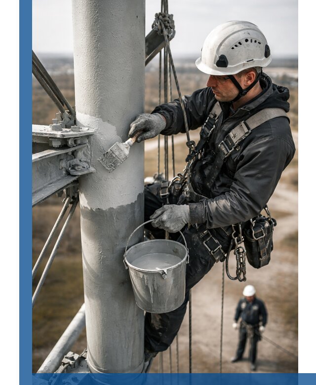Покраска мачт связи в Комсомольске-на-Амуре промышленными альпинистами