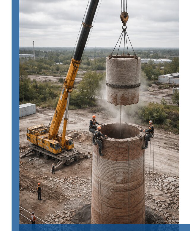 Демонтаж дымовой трубы в Комсомольске-на-Амуре с гарантиями безопасности