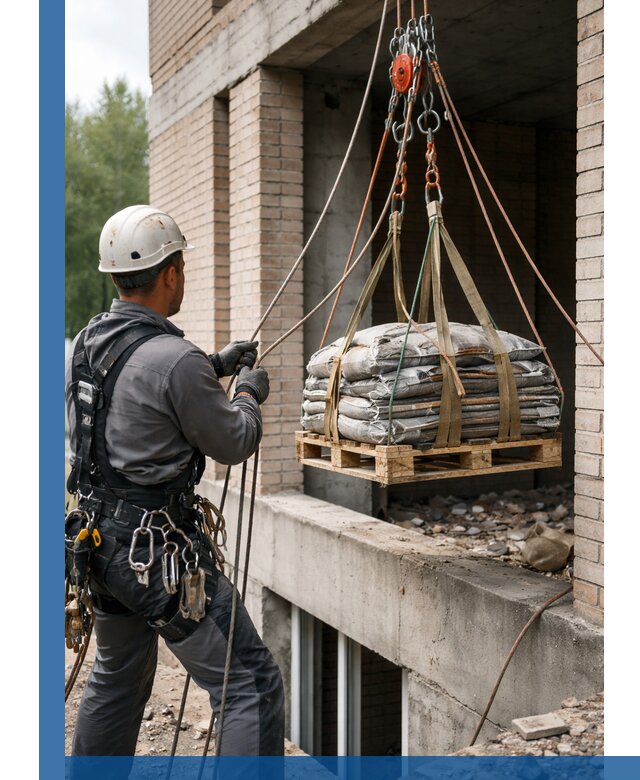Подъем материалов на этаж веревками в Комсомольске-на-Амуре оперативно