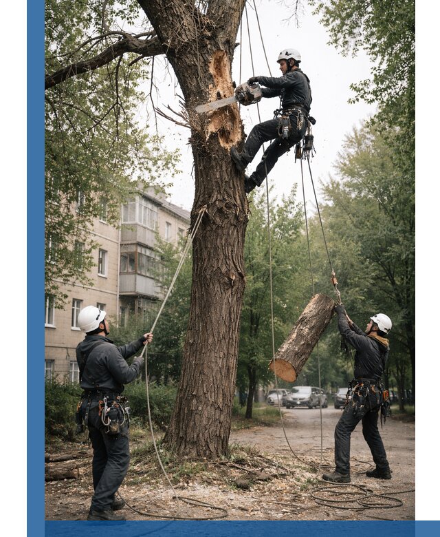 Срочное удаление аварийных деревьев в Комсомольске-на-Амуре с гарантией безопасности